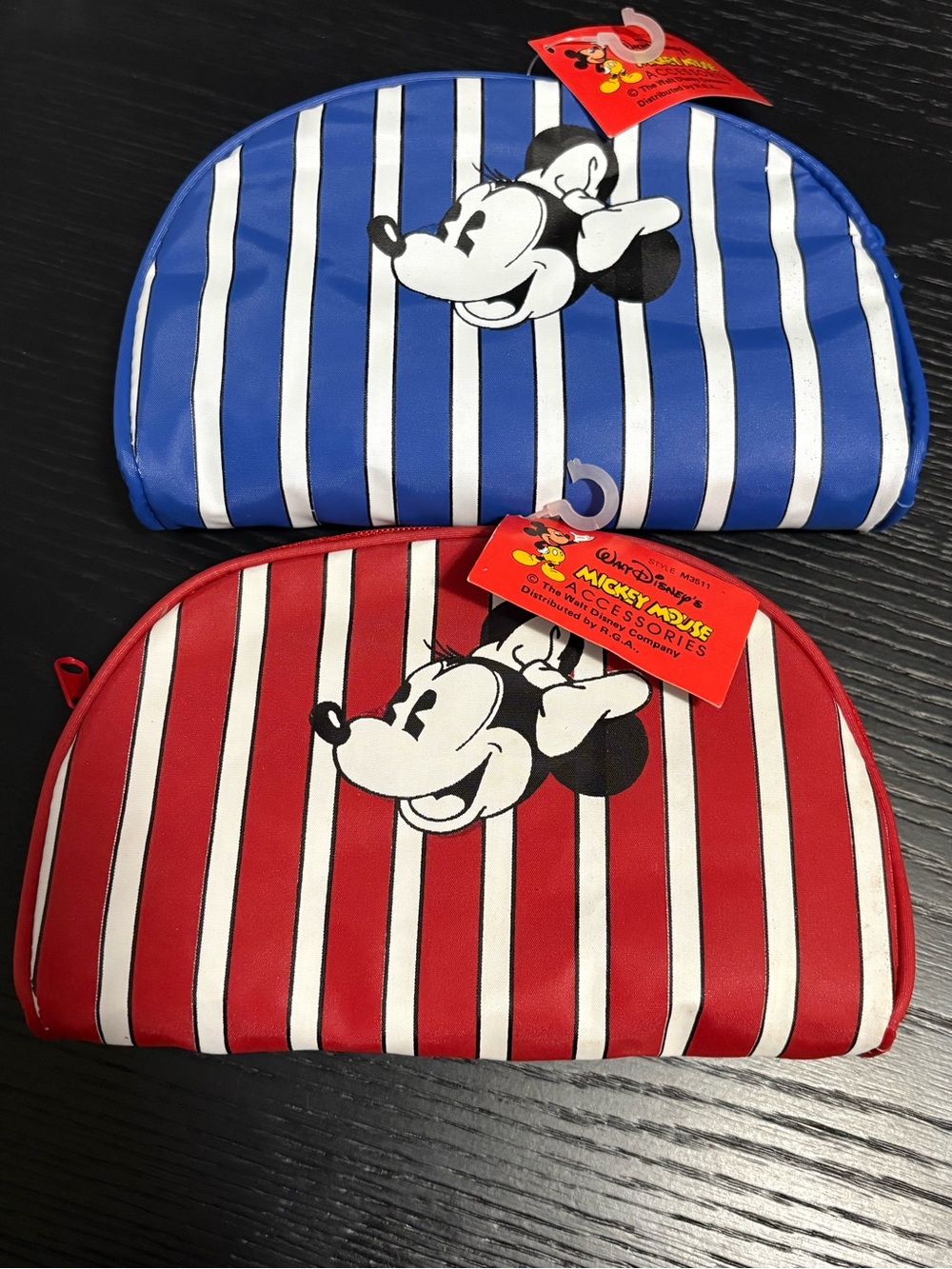 Disney Striped Minnie and Mickey Cosmetic Pouches - Blue & Red